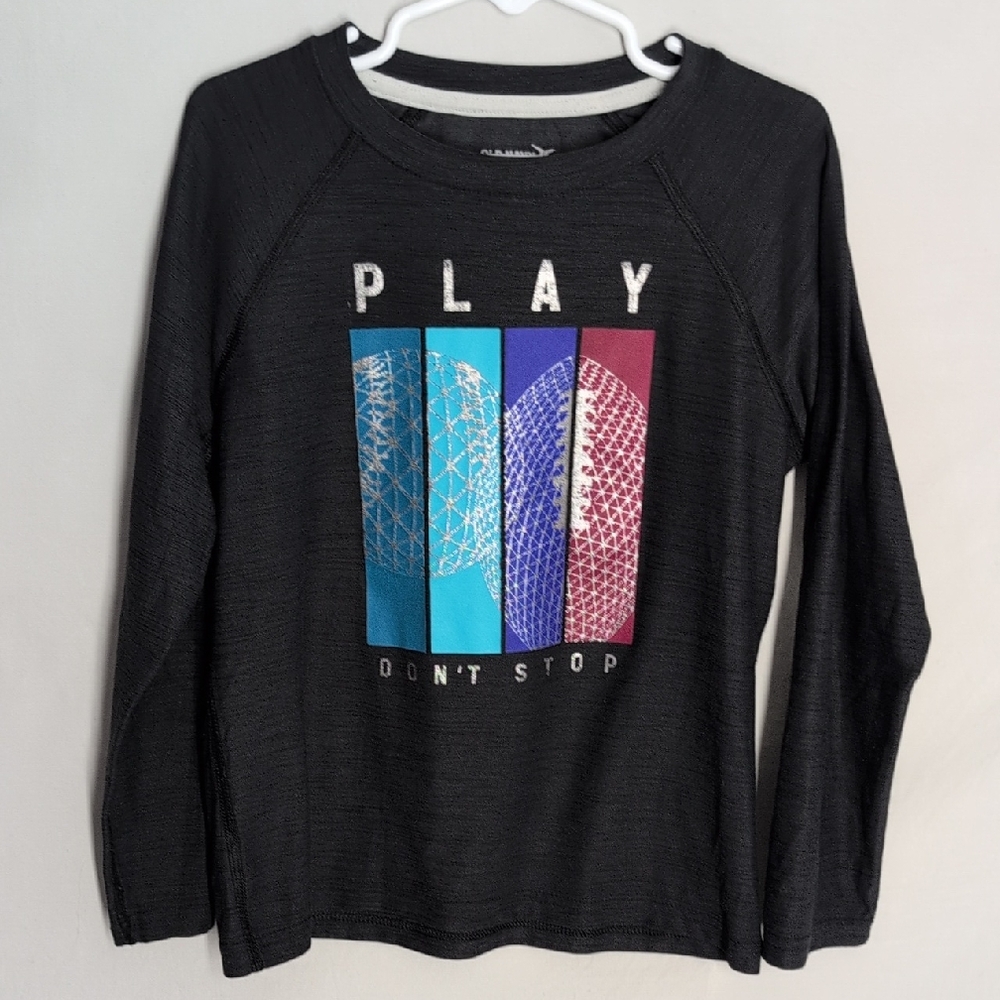 Old Navy Black Long Sleeve Soft Stretch Active Wear Tee with PLAY Graphic